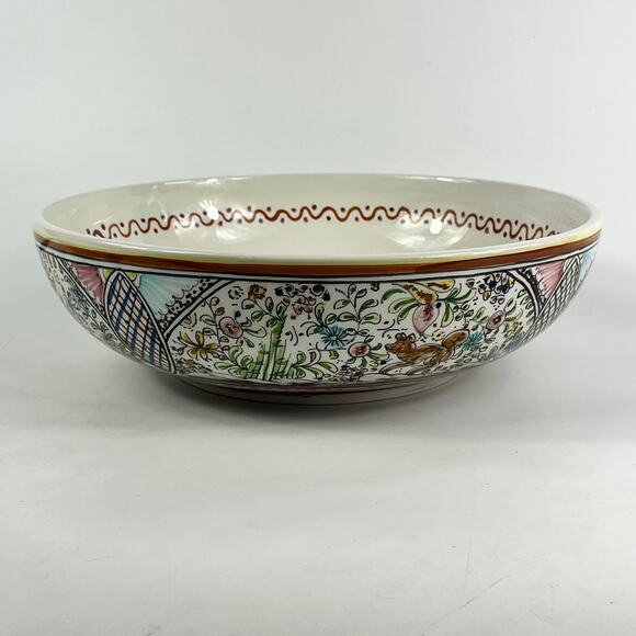 Ceramicas De Coimbra Portugal Hand Painted 12" Floral Animal Serving Bowl - Picture 3 of 11